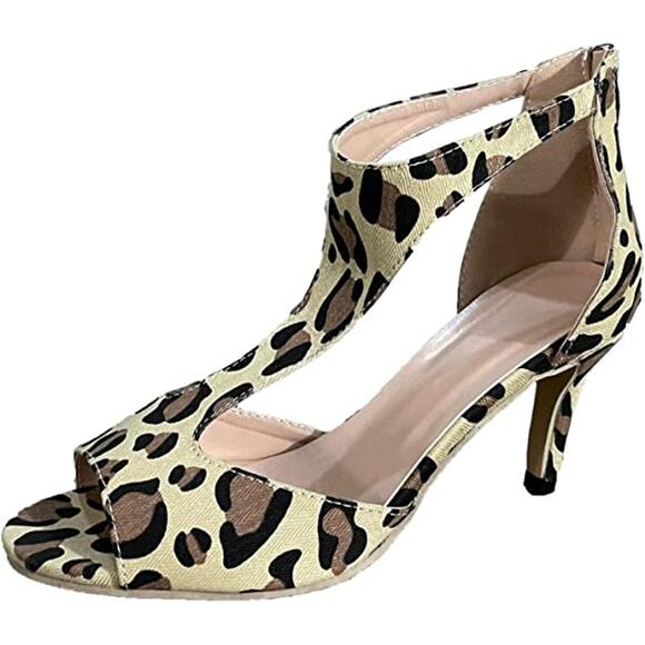 Heeled Sandals Womens Size 8 Peep Toe Pump Heel Leopard Print - Picture 14 of 14